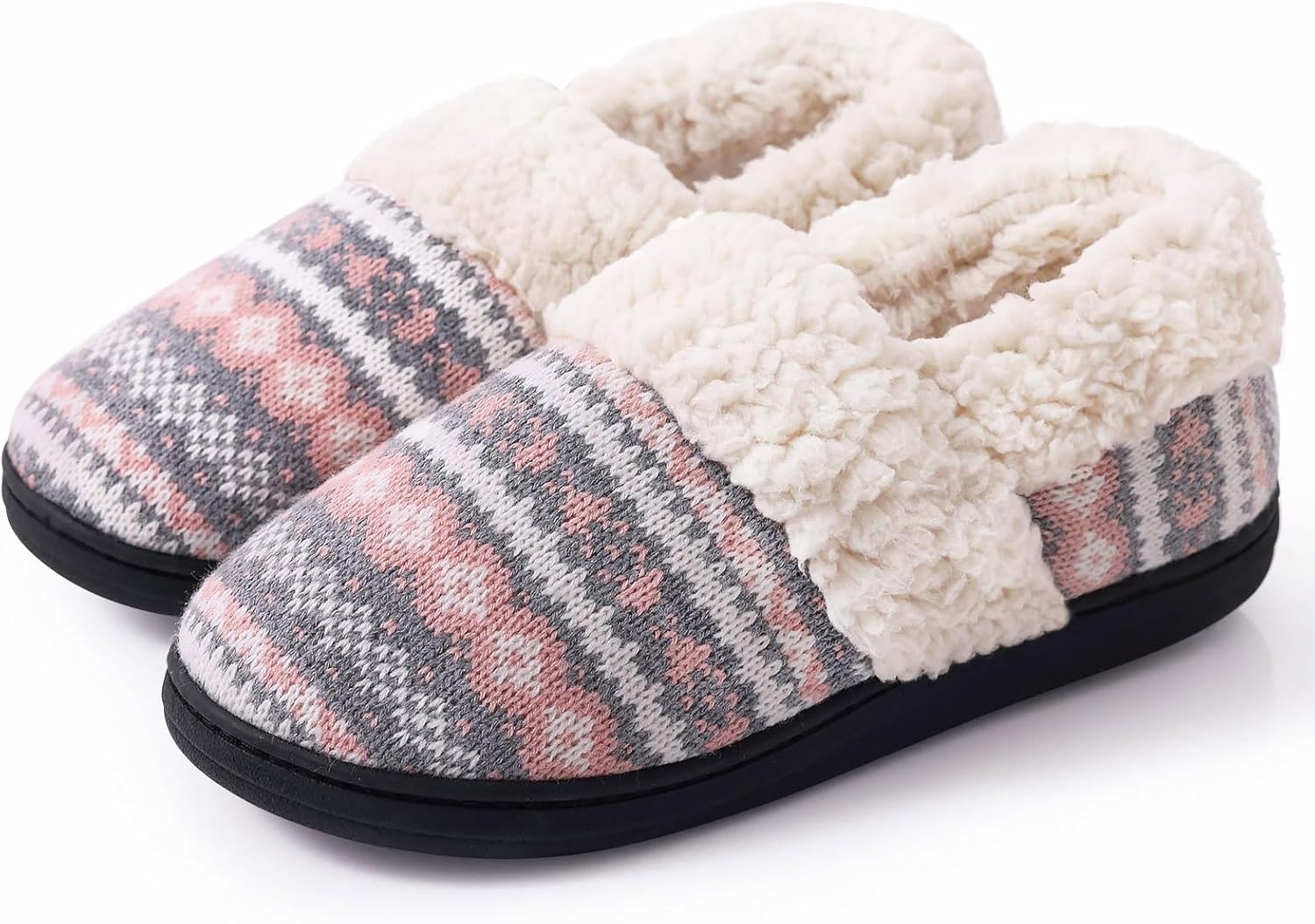 Evshine Women's Fuzzy Memory Foam Slippers, Closed Back Knit Bedroom Slippers, S...
