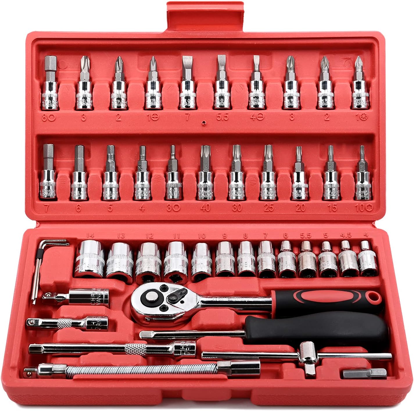 Egofine 46 Pieces 1/4 inch Drive Socket Ratchet Wrench Set, with Bit Socket Set...