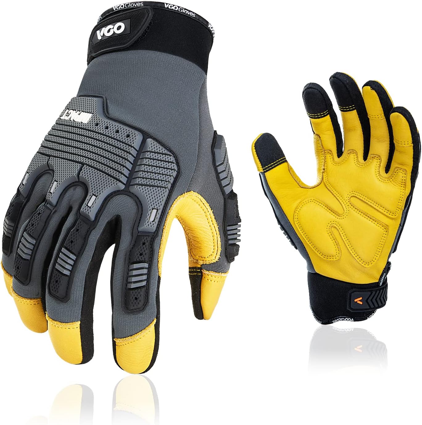 Vgo... Work Gloves Men Touchscreen in Cowhide Palm, Heavy Duty Gloves Anti Impac...