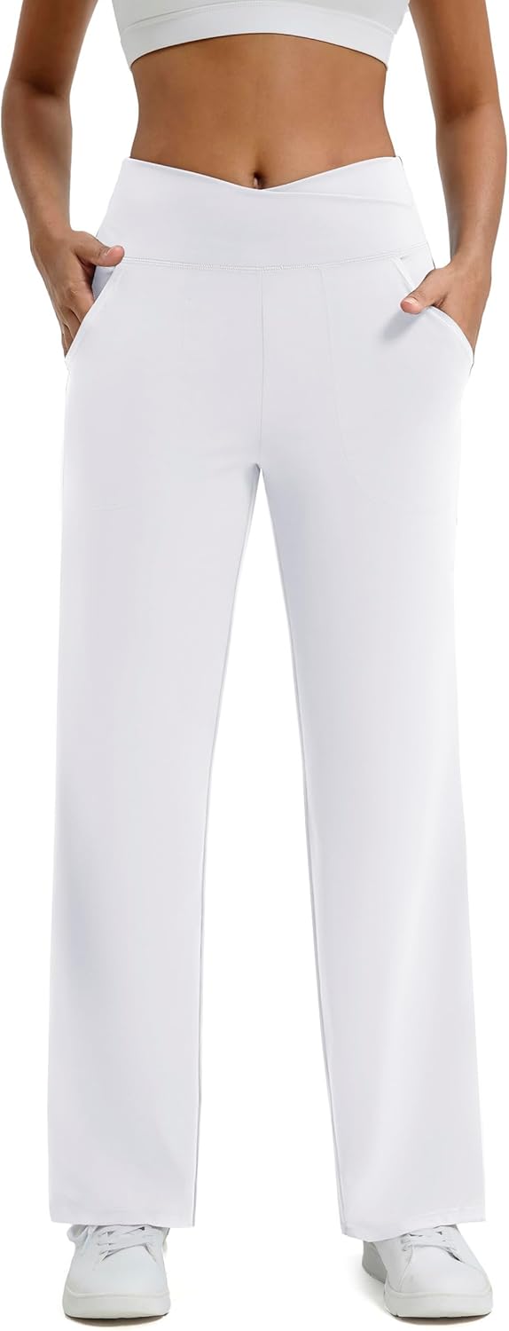 Maxbee Wide Leg Pants for Women Casual Work Pants Crossover High Waisted Yoga Pa...
