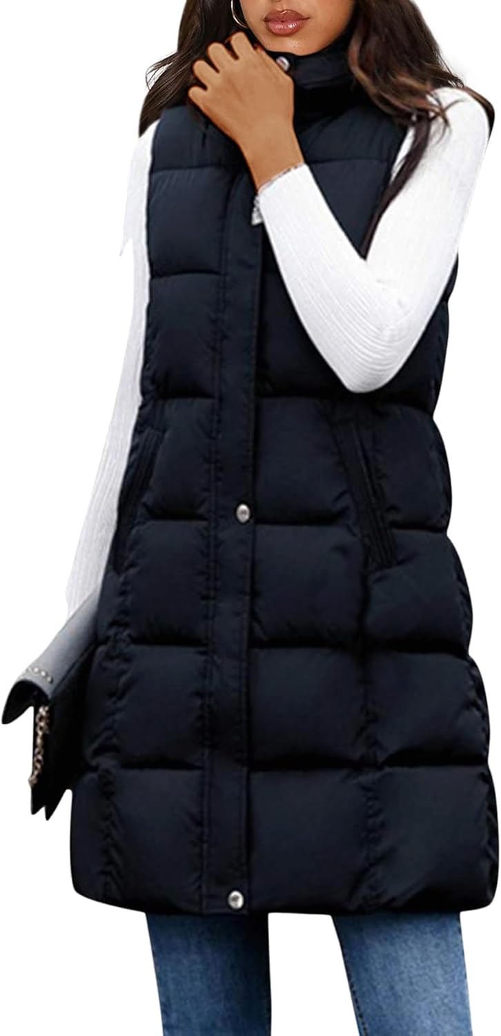 Fiona Jolin Long Puffer Vest Women Hooded Warm Padded Winter Coats Sleeveless Pu...
