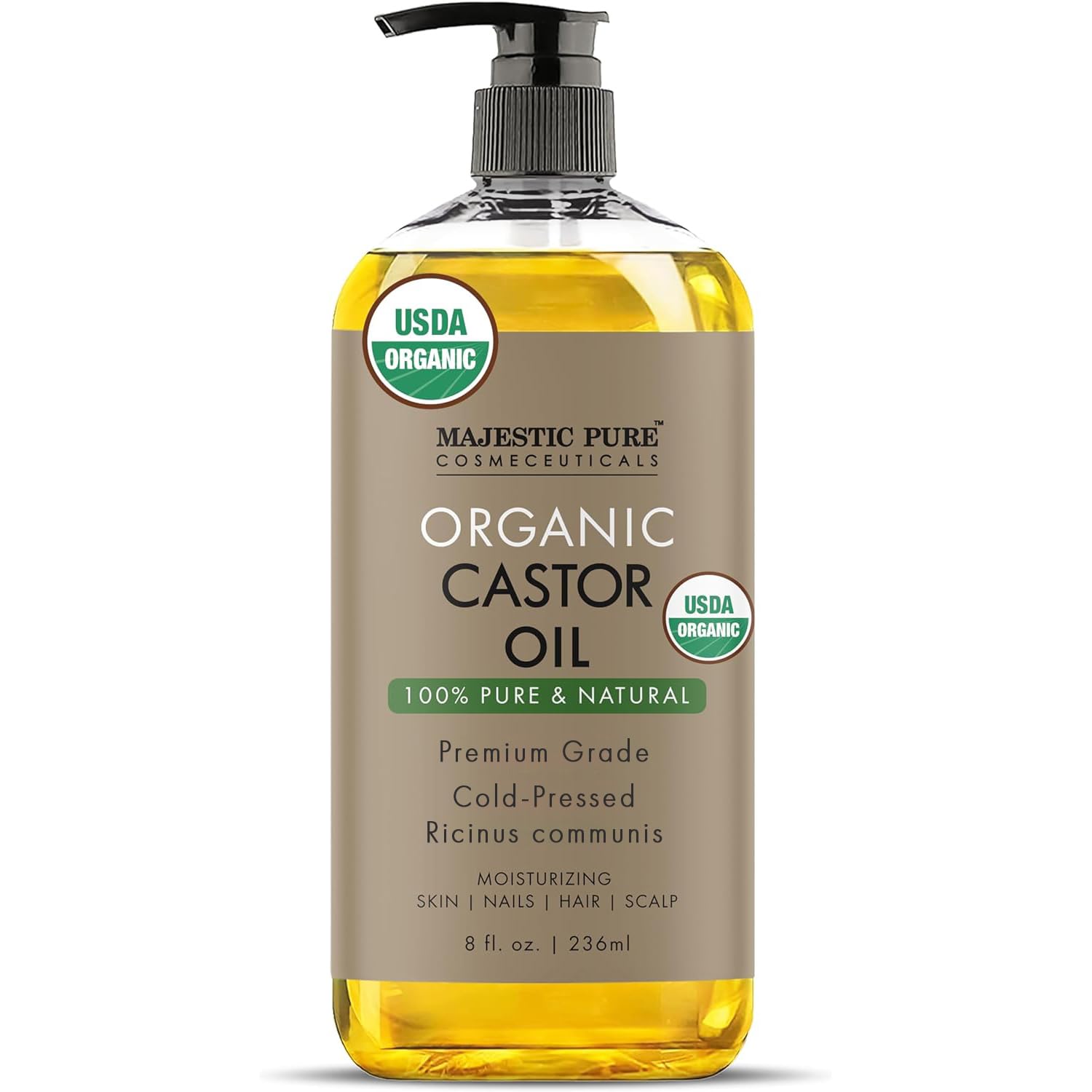 Majestic Pure Organic Castor Oil | Hexane Free & 100% Pure | Cold Pressed | Stim...