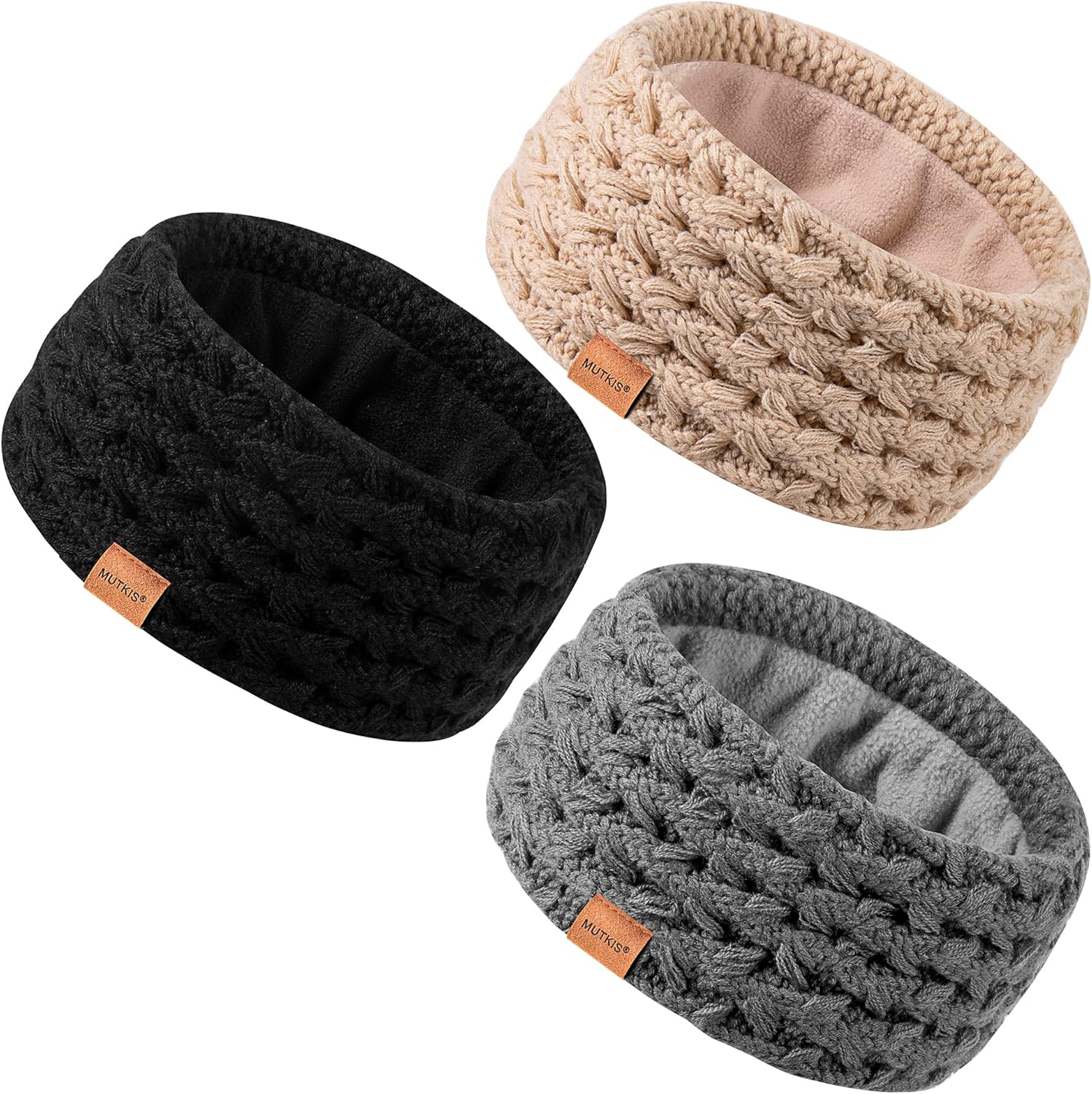 Winter Headbands for Women 3 Pack, Ear Warmers for Women Knit Fleece Lined, Ear...