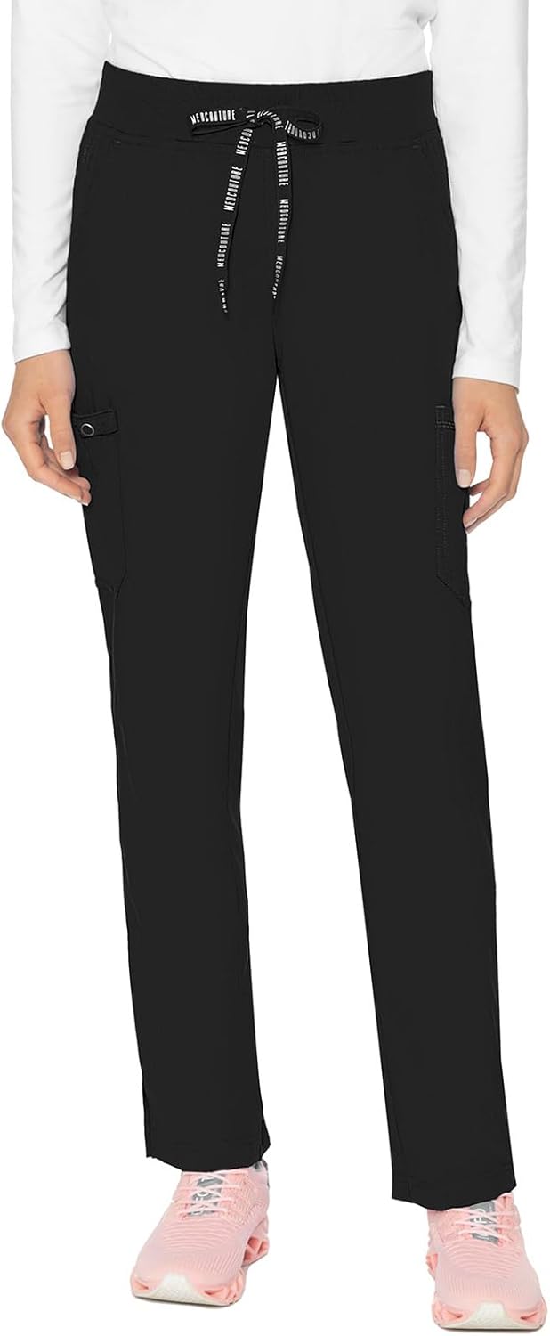 Med Couture Scrub Pants for Women, Jersey Waist Yoga Bottoms, 6 Pockets with Mid...