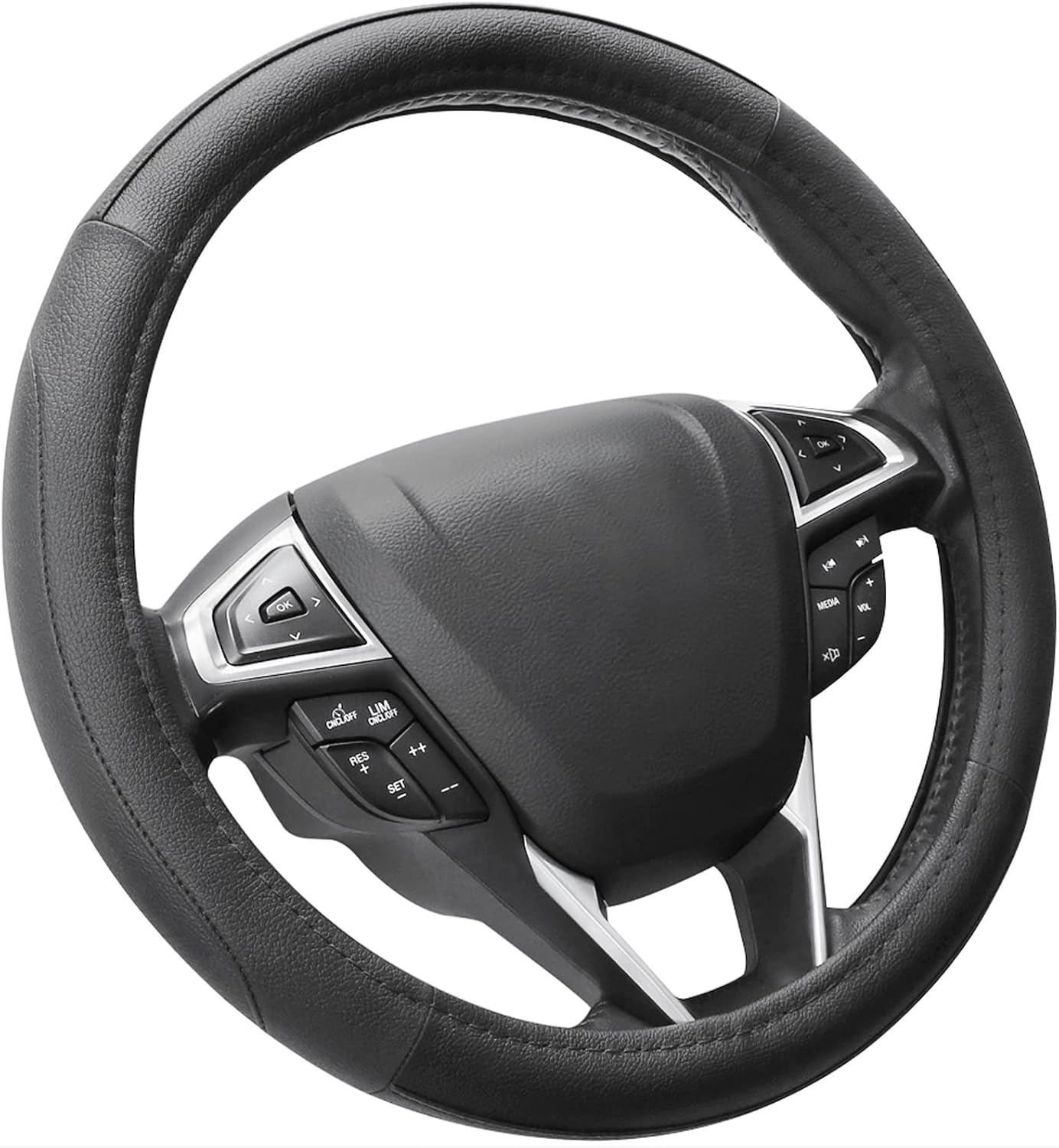 SEG Direct Car Steering Wheel Cover for Prius Civic 14-14.25 inch, Black Microfi...