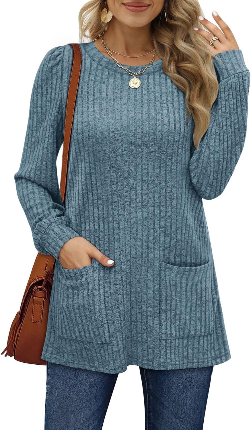 Aokosor Long Sleeve Tops Women Lightweight Jumpers Ladies Sweatshirts with Pocke...