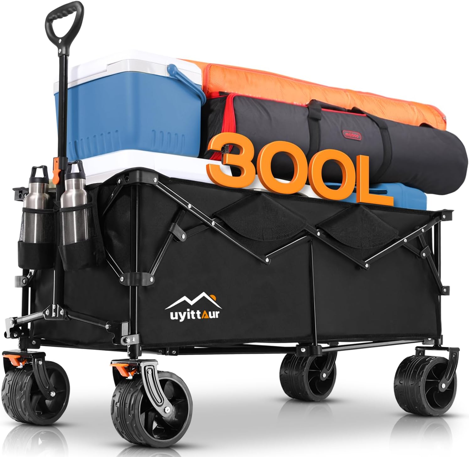 Large Collapsible Extended Beach Wagon Cart 300L, 440lbs Weight Capacity Heavy D...