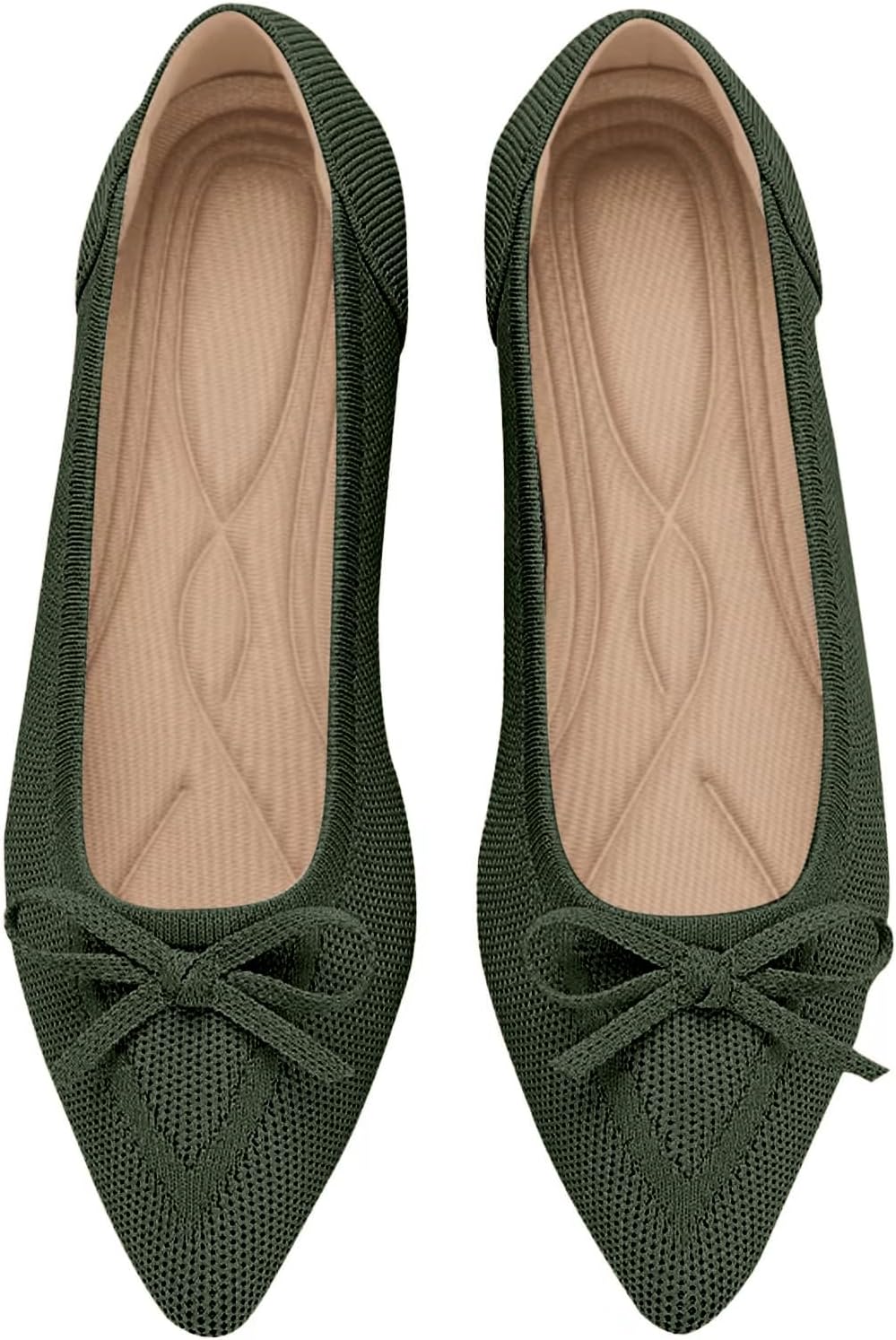 Women's Flats Pointed Toe Bow Knit Ballet Shoes Comfortable Dressy Mesh Slip On...