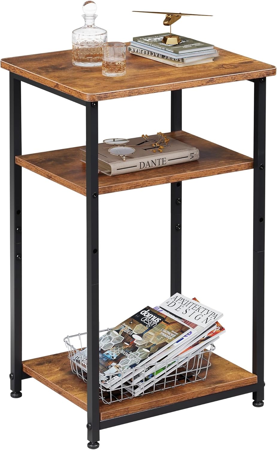WLVE 3-Tier Side Table with Sturdy Steel Frame, Adjustable Feet, Top Shelf Holds...