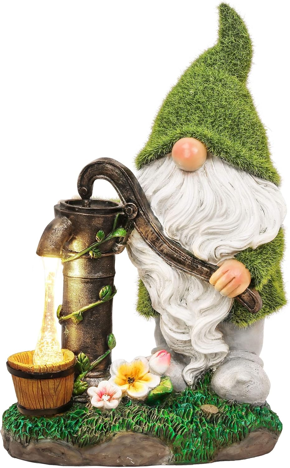 TERESA'S Collections Resin Garden Gnomes Decor with Solar Lights, Light Green Ou...