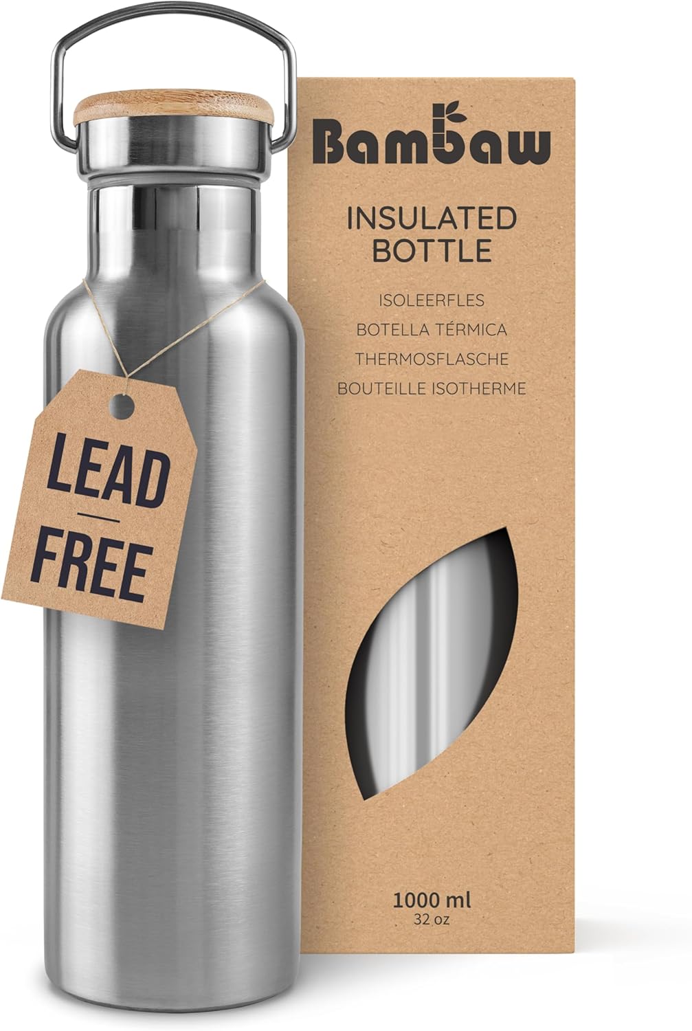 Bambaw Insulated Water Bottle | Stainless Steel Water Bottle 1l | Travel Water B...