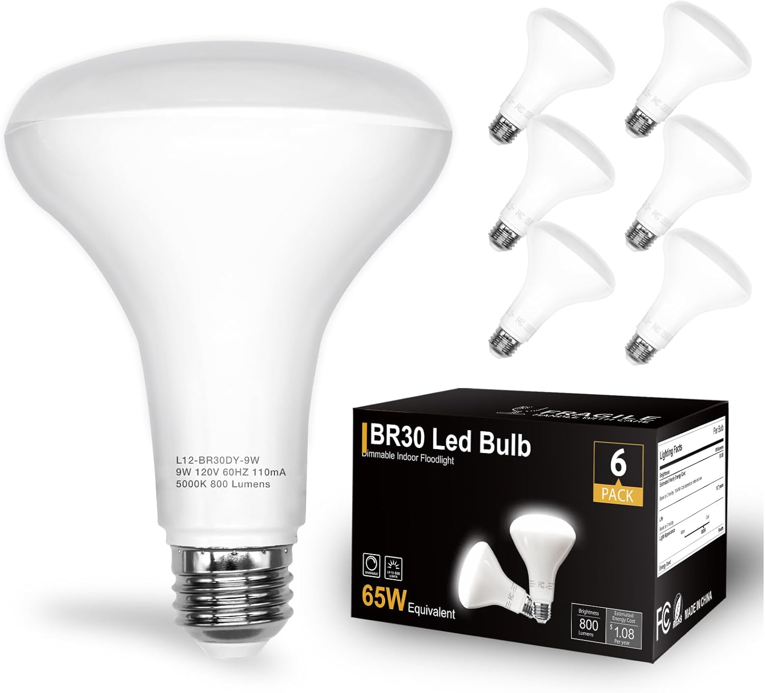 DAYBETTER BR30 LED Light Bulbs Indoor Flood Light, 6Pack 5000K Daylight White LE...