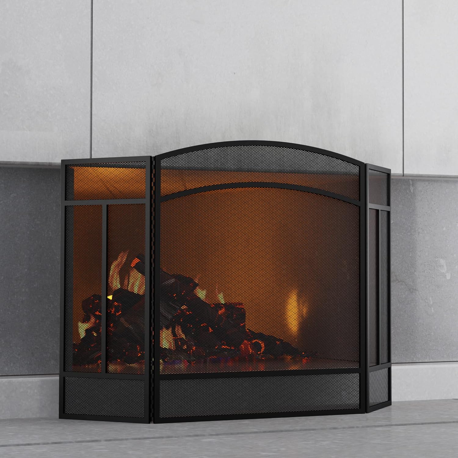 Fire Beauty Fireplace Screen 3 Panel Wrought Iron 48"(L) x 29"(H) Spark Guard Co...
