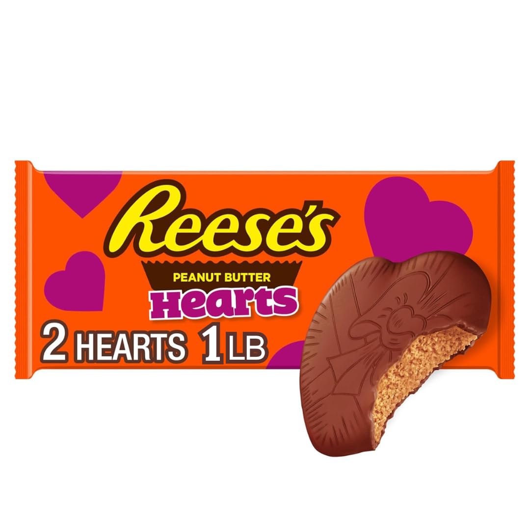 REESE'S Milk Chocolate Peanut Butter Hearts, Candy Pack, 16 oz (2 Pieces)