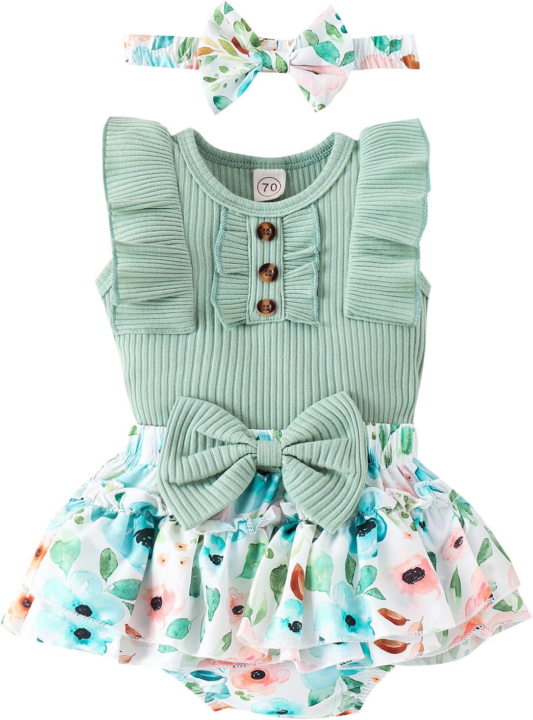 Baby Girl Clothes Newborn Infant Summer Outfits Ruffle Romper and Shorts with He...