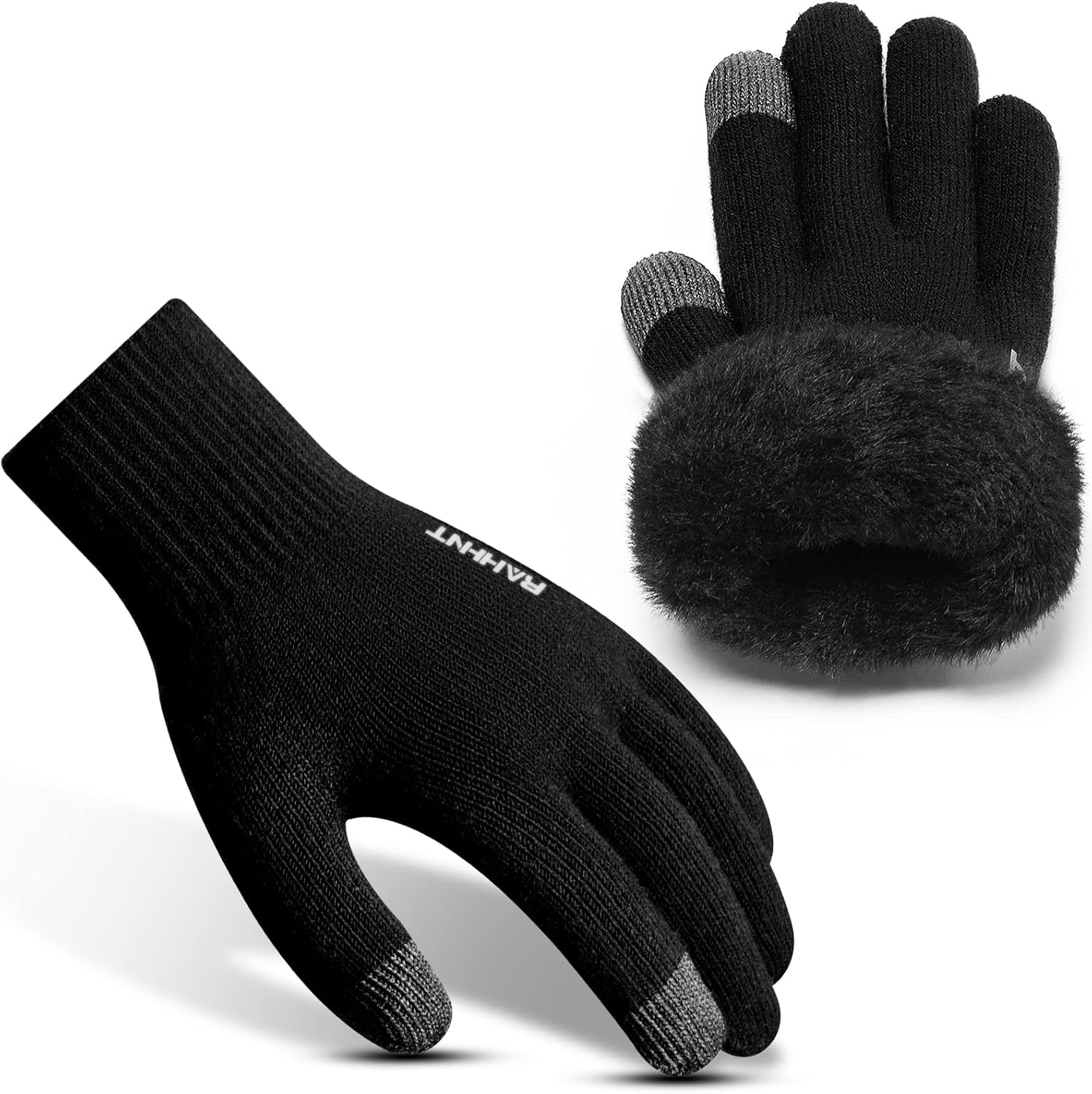 Rahhint Thermal Winter Gloves for Men Women Pure Wool Knit Gloves with fleece li...