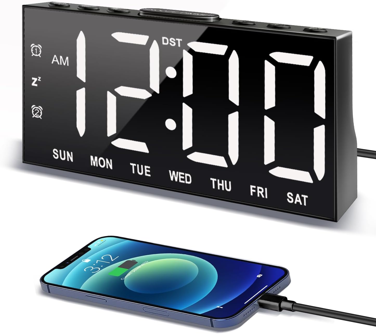 Digital Alarm Clock with Large Display Big Bold Numbers, Dimmer, 2 USB Charging...