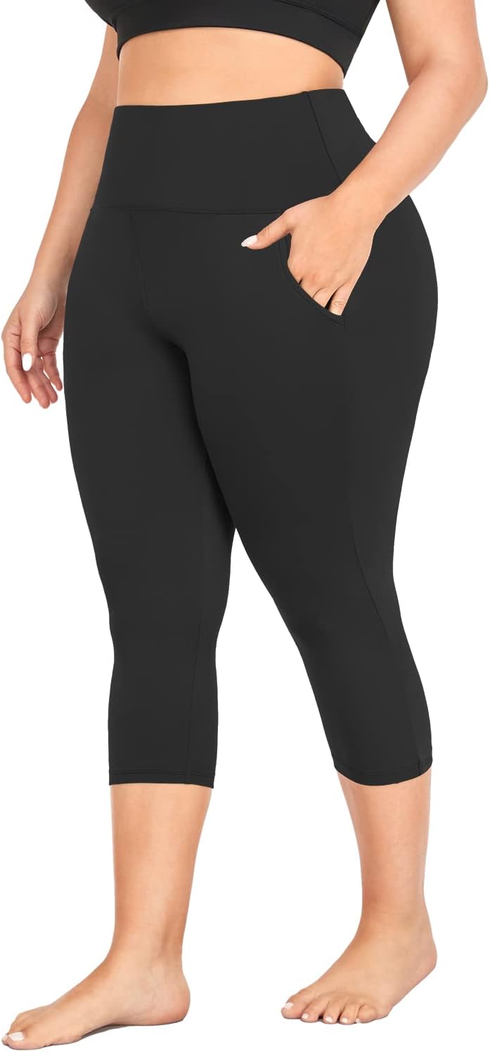 MOREFEEL Capri Plus Size Leggings for Women with Pockets-Stretchy XL-4XL Tummy C...