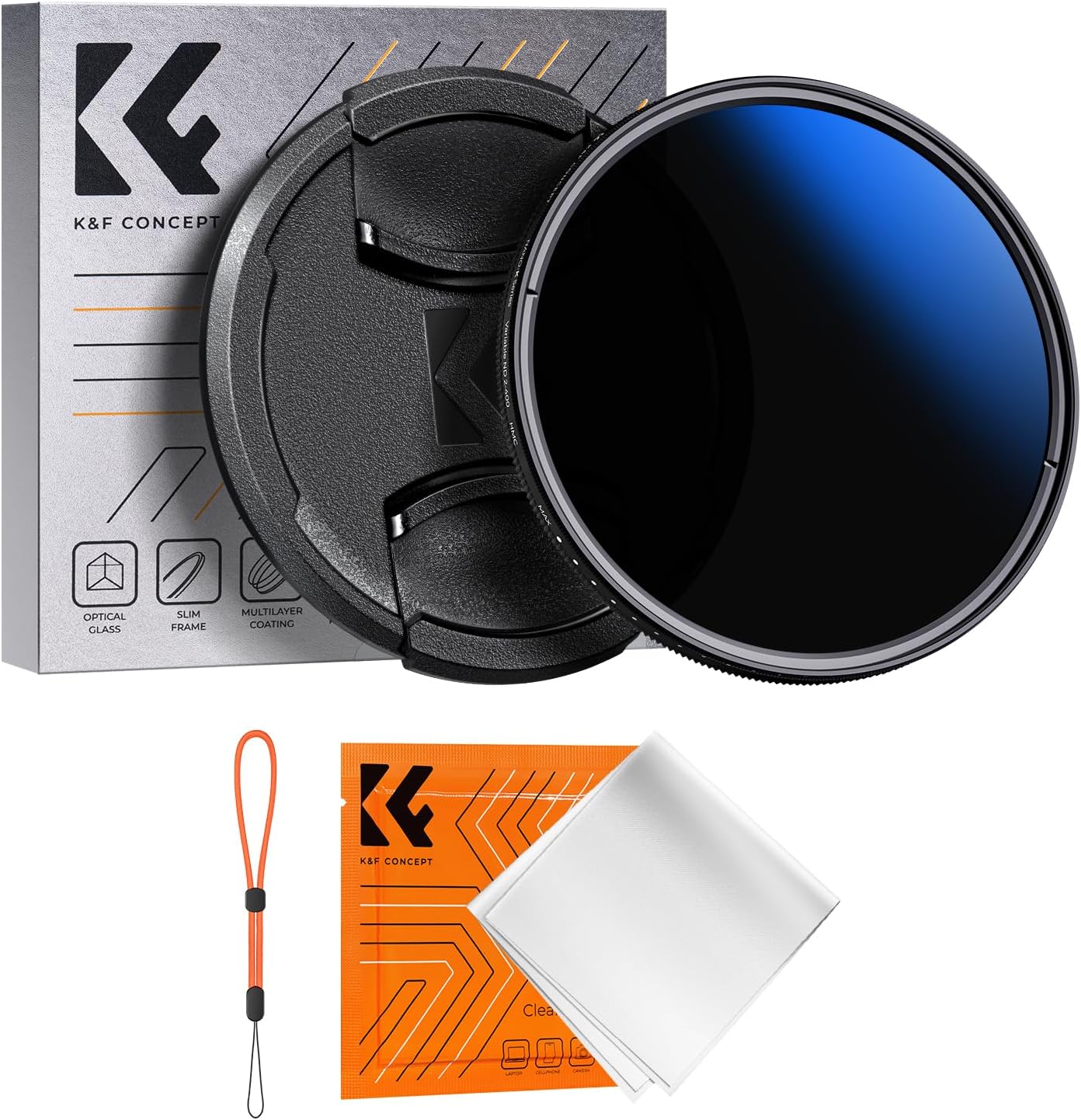 K&F Concept 55mm Variable ND Camera Lens Filter ND2-ND400 (1-9 Stops) + Filter C...