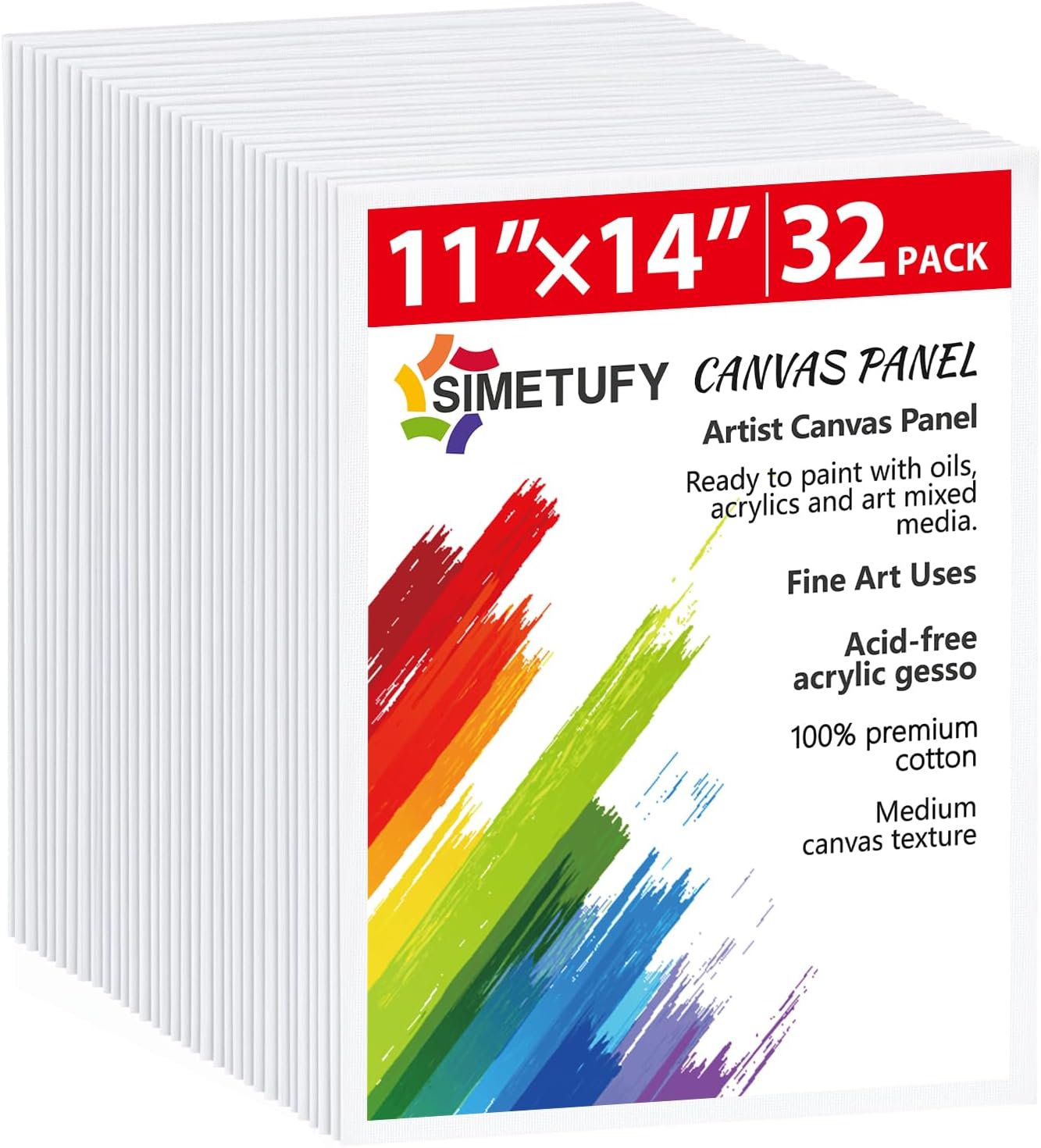 Simetufy 32 Pack 11 x 14 Inch Canvas Boards for Painting Pre-Primed White Blank...