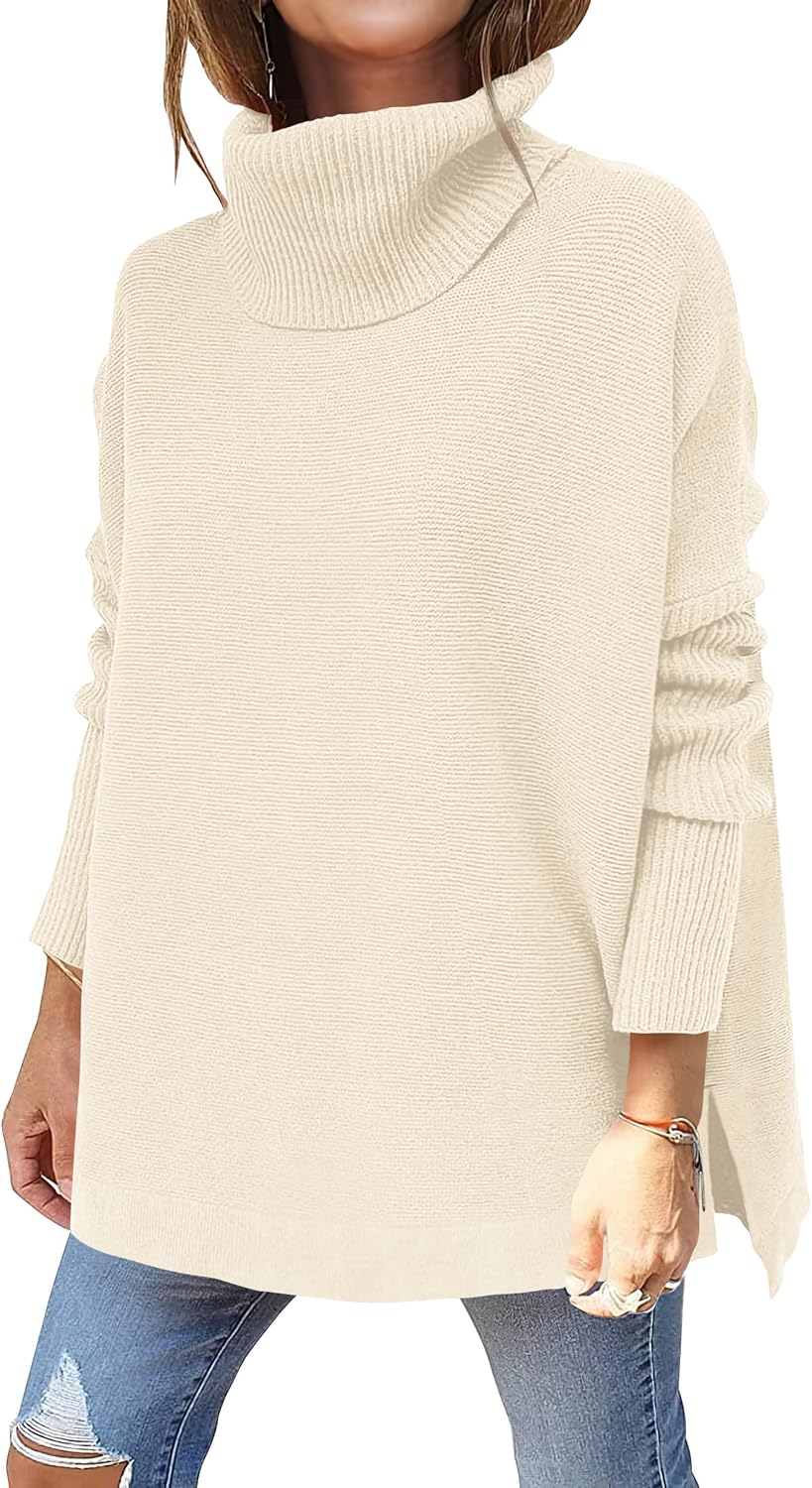 Caracilia Women's Turtleneck Oversized Sweaters 2024 Fall Long Batwing Sleeve Sp...