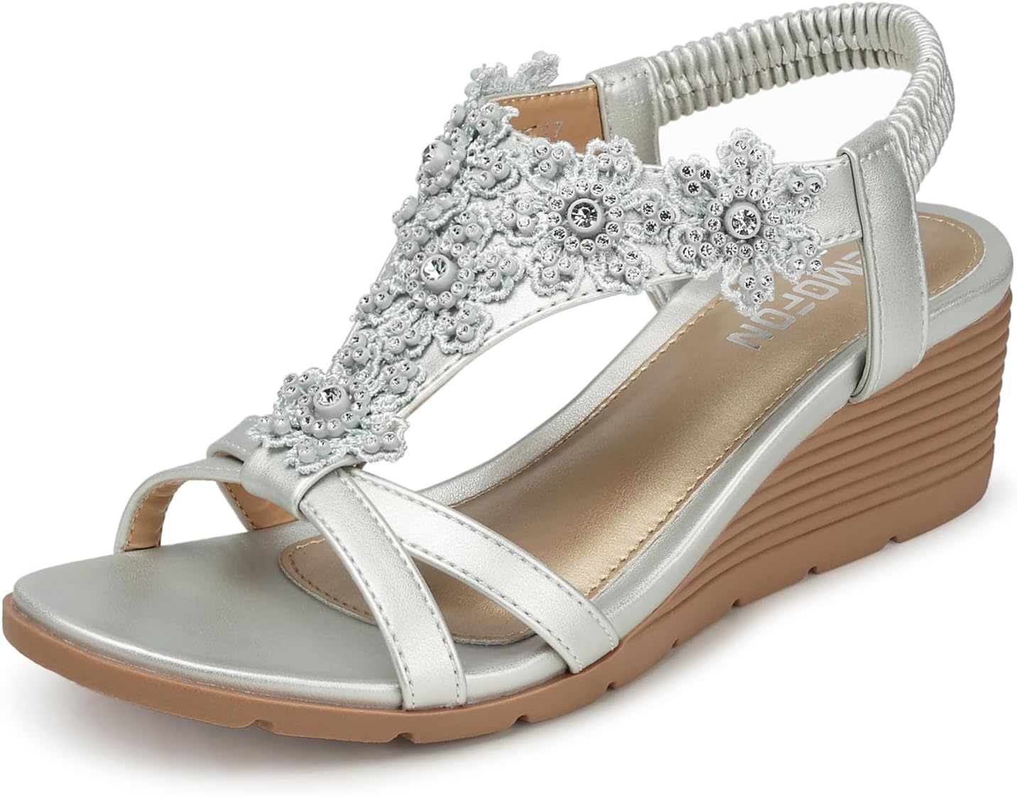 TEMOFON Women's Low Wedge Heels Summer Dressy Platform Sandals Elastic Ankle Str...