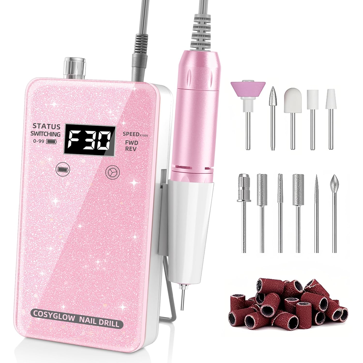 Professional Electric Nail Drill File:COSYGLOW Glitter Portable Cordless E-File...