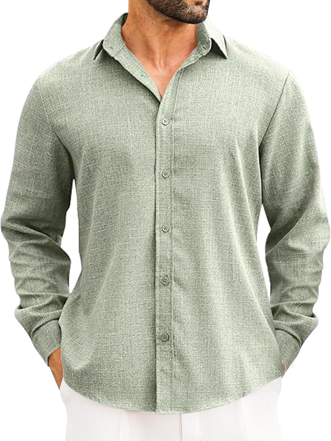 LETSEE Men's Linen Shirts Long Sleeve Untucked Casual Button Down Shirts for Men...