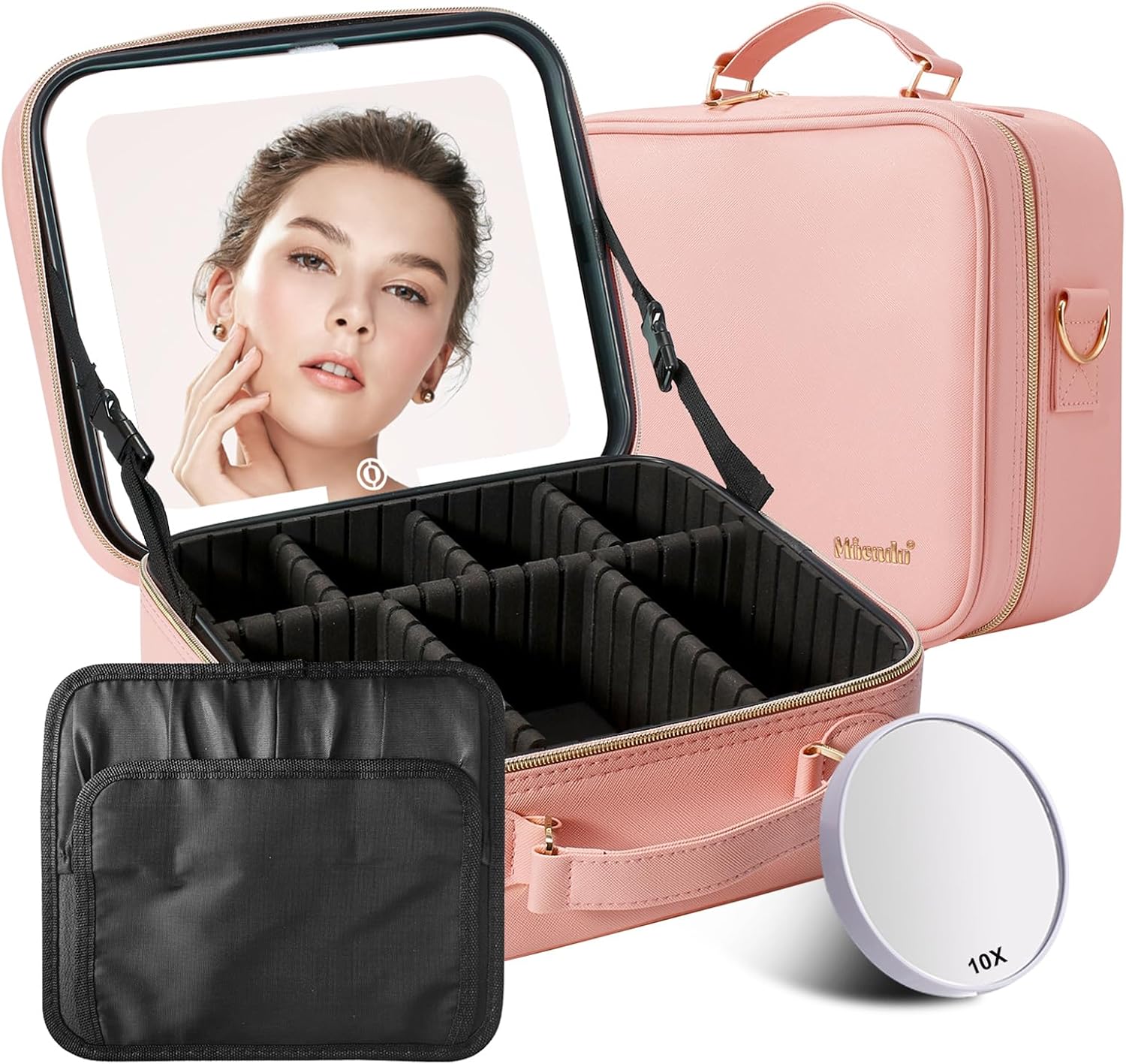 Mocado Travel Makeup Bag with LED Lighted Mirror, Travel Makeup Organizer, Makeu...
