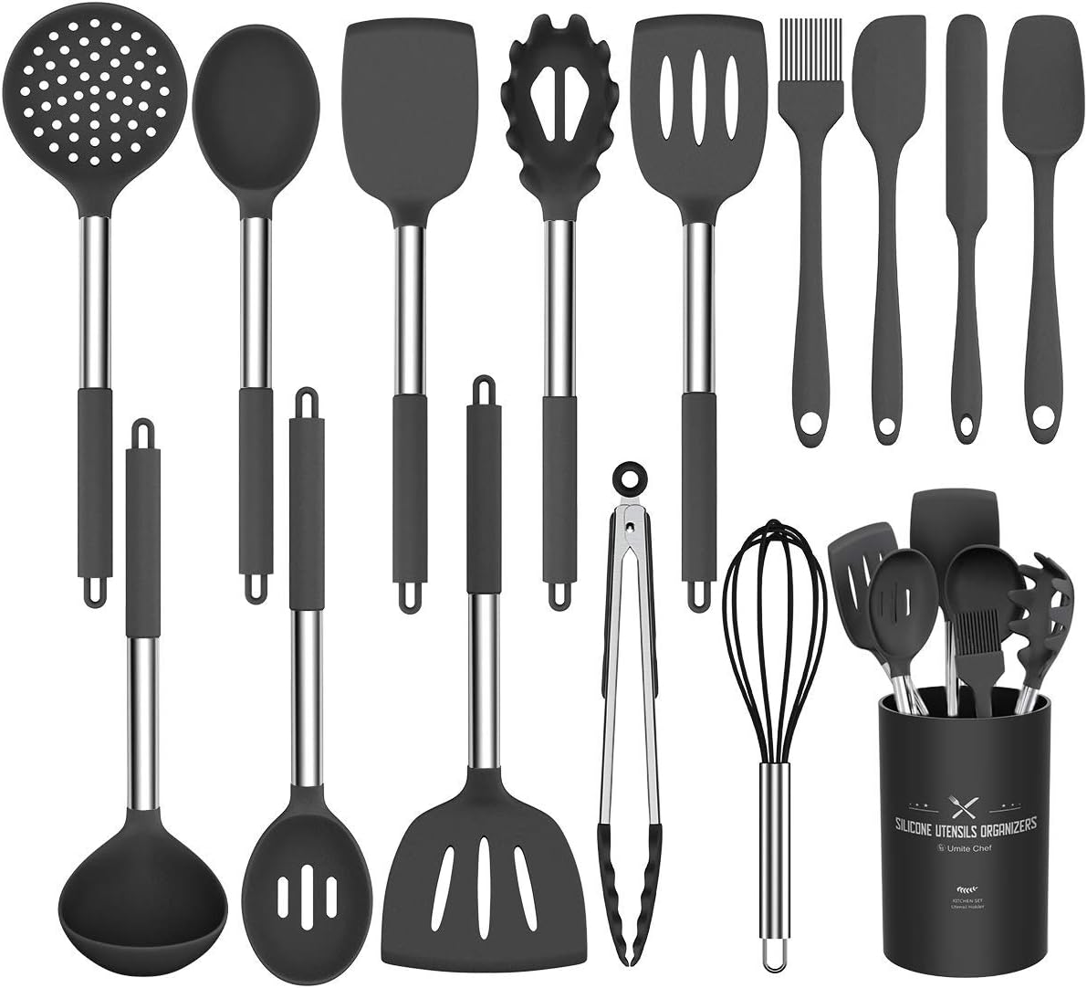 Silicone Cooking Utensil Set, Umite Chef 15pcs Silicone Cooking Kitchen Utensils...