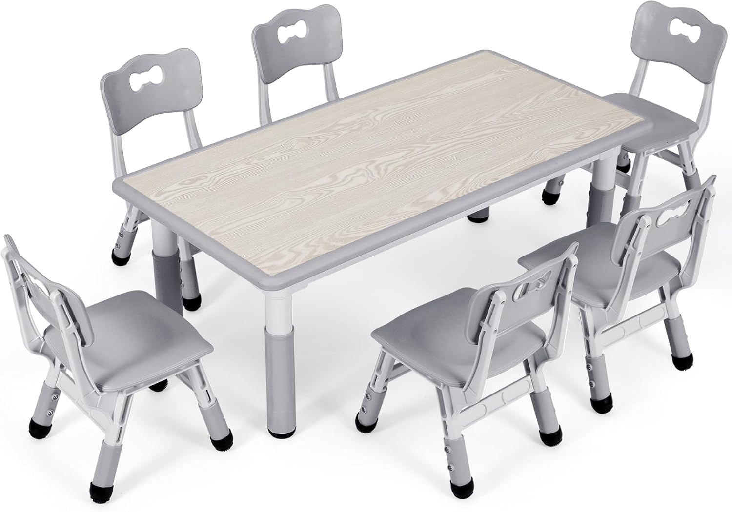 Arlopu Kids Study Table and 6 Chairs Set, Height Adjustable Graffiti Table, Pres...