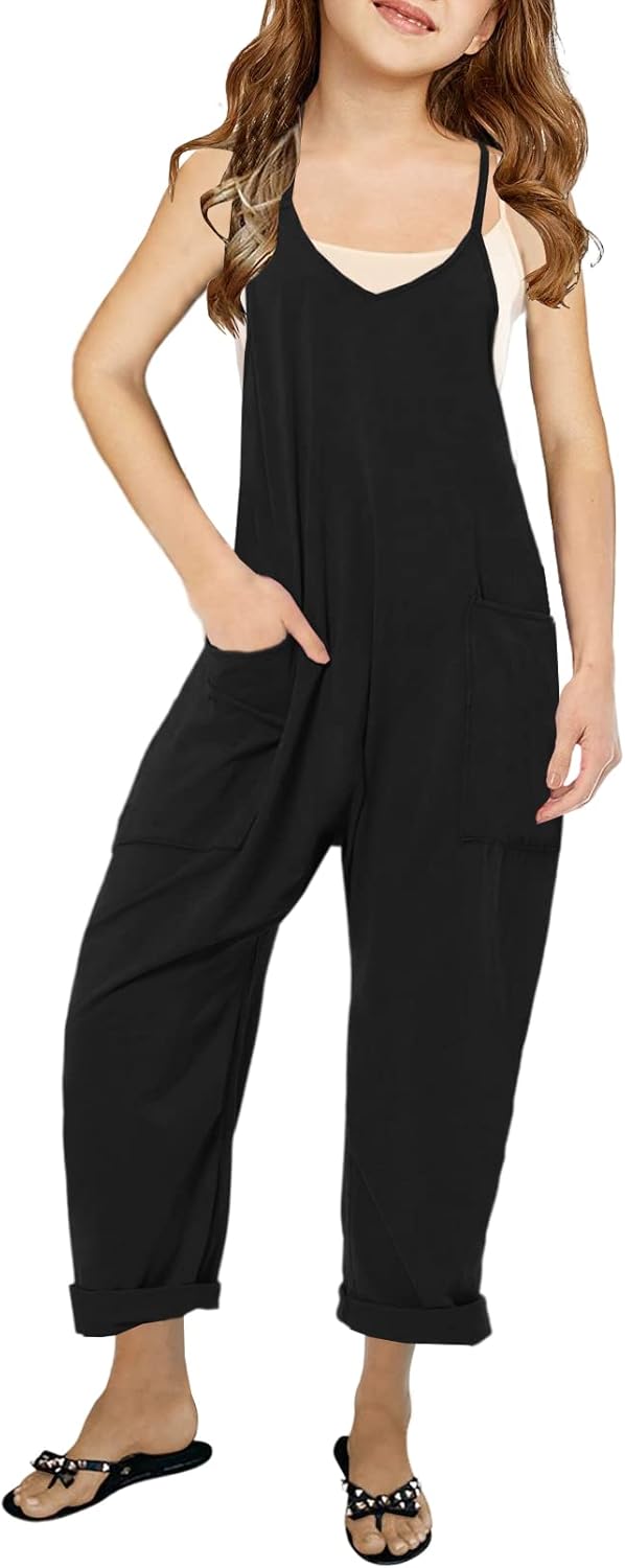Cnkwei Girls' Casual Sleeveless Jumpsuits Spaghetti Strap Loose Romper Long Pant...