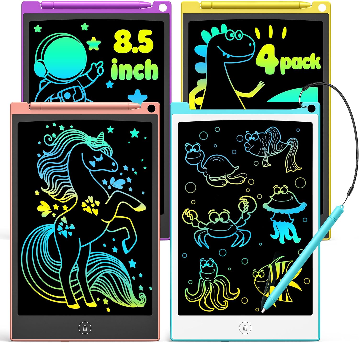 TECJOE 4 Pack LCD Writing Tablet, 8.5 Inch Colorful Doodle Board Drawing Tablet...