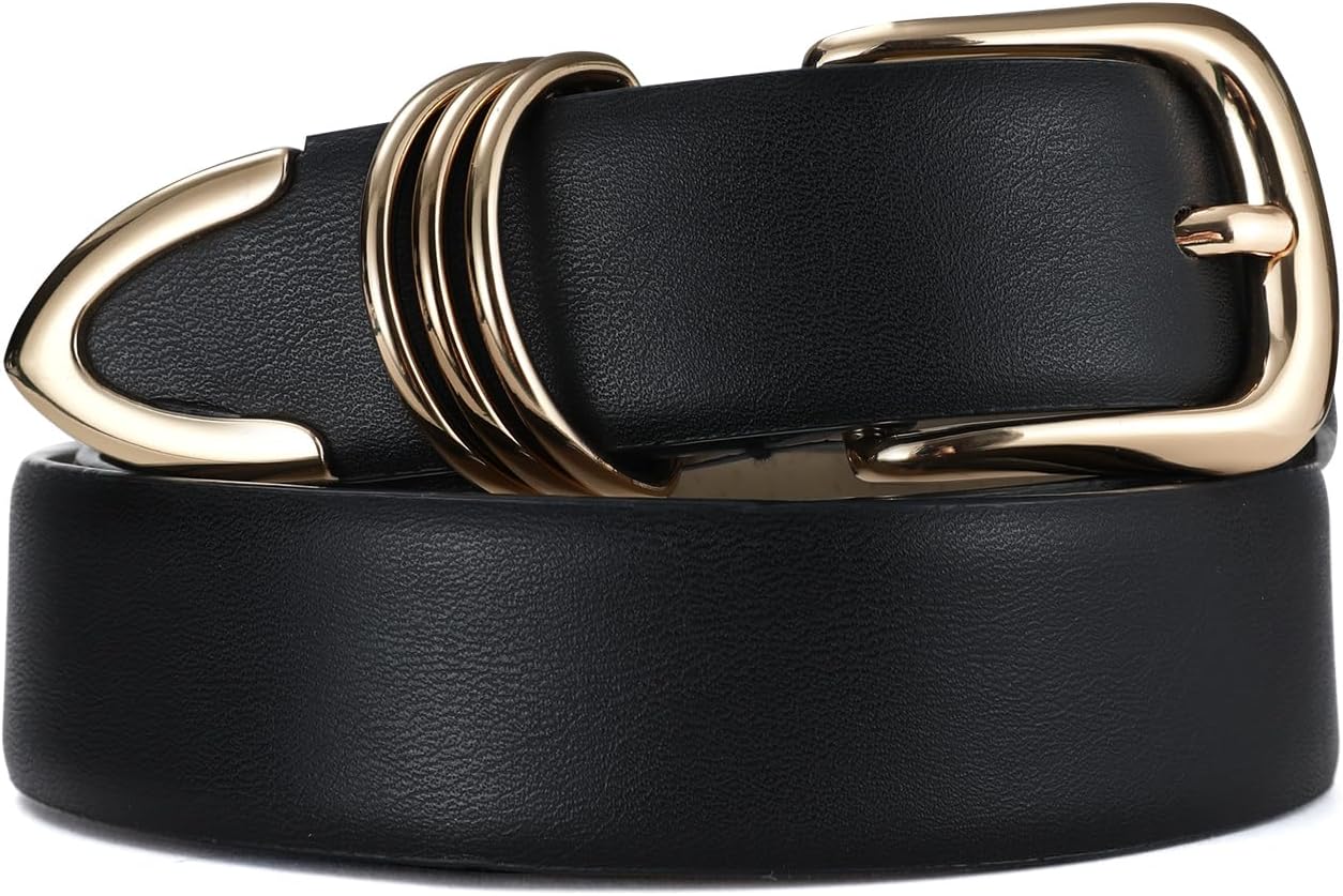 Women's Leather Belts with Gold Buckle Fashion Leather Waist Belt Elegant Ladies...