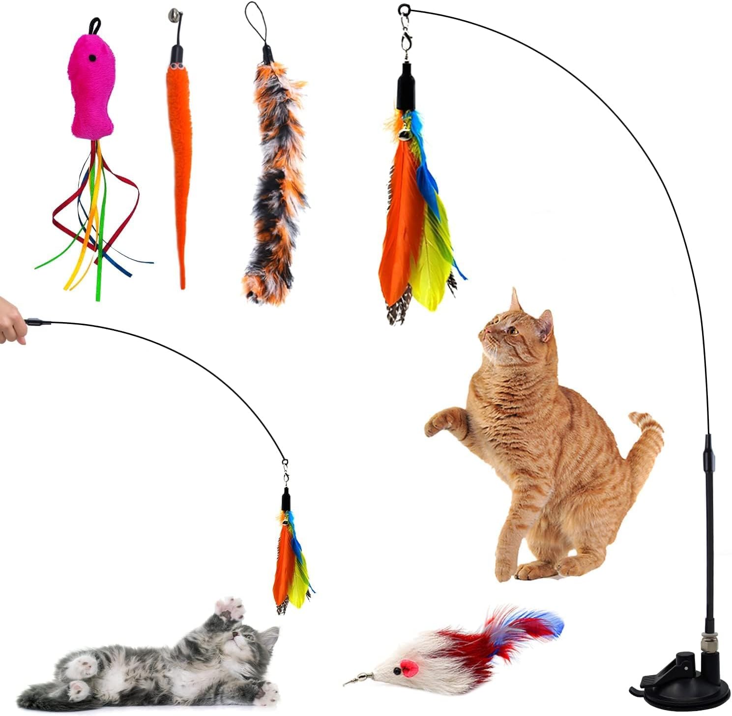 Cat Toys for Indoor Cats Adult, Interactive Cat Toy Training with 5 Feather Acce...
