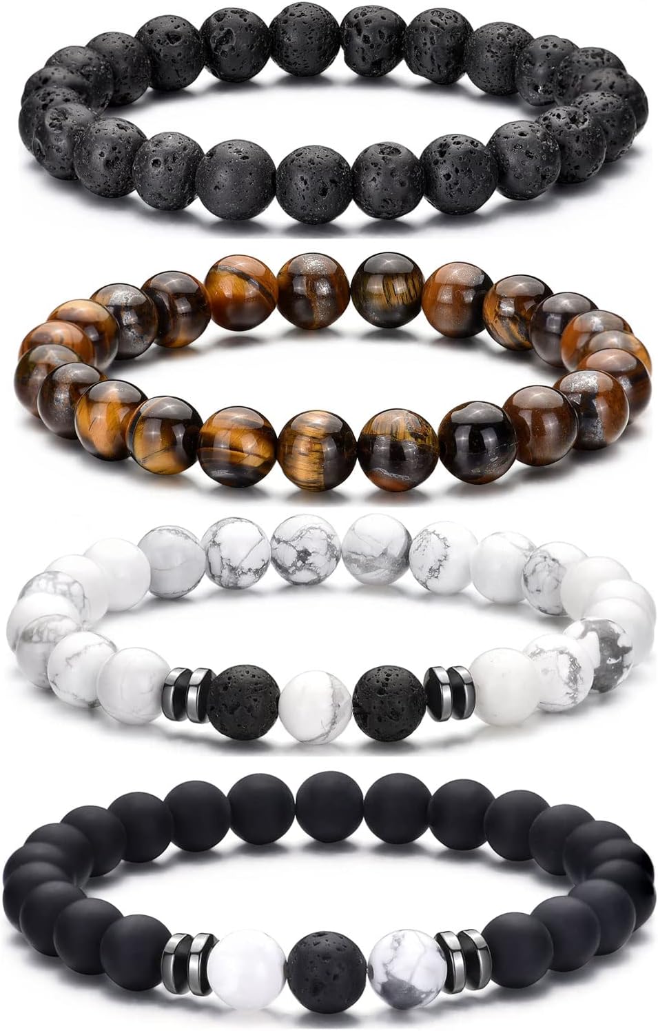 RANKEEF Tiger Eye Bracelet For Men 8MM Natural Stone Beads Bracelet Set Stretch...