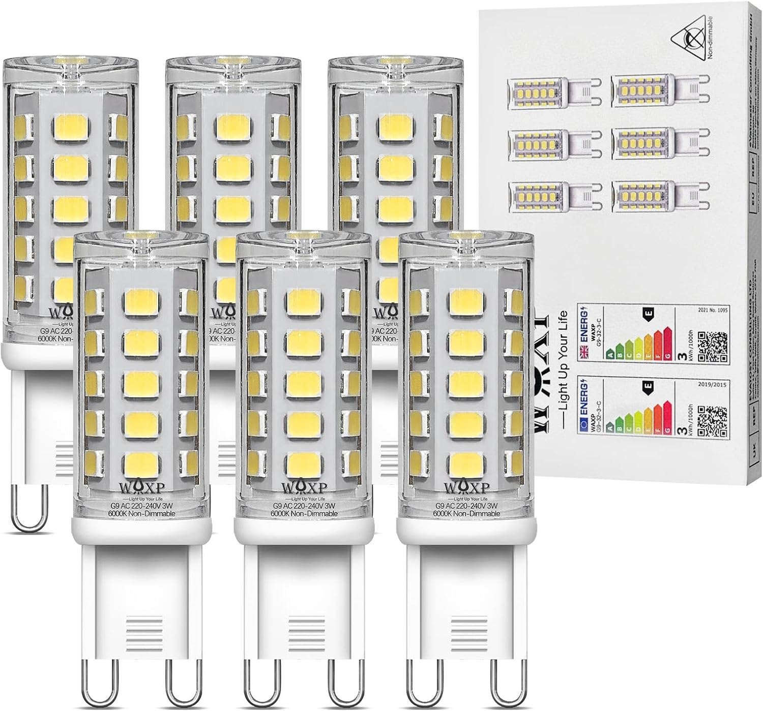 G9 LED Bulbs Cool White 3W, 6000K, Equivalent 30W G9 Halogen Light Bulbs, Non-Fl...