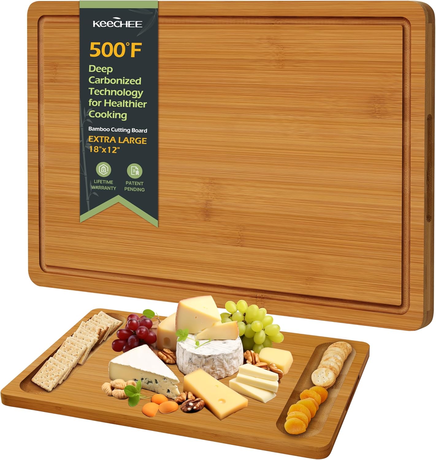 Extra Large Bamboo Cutting Board for Kitchen - 18 Inch Wood XL Cutting Boards wi...