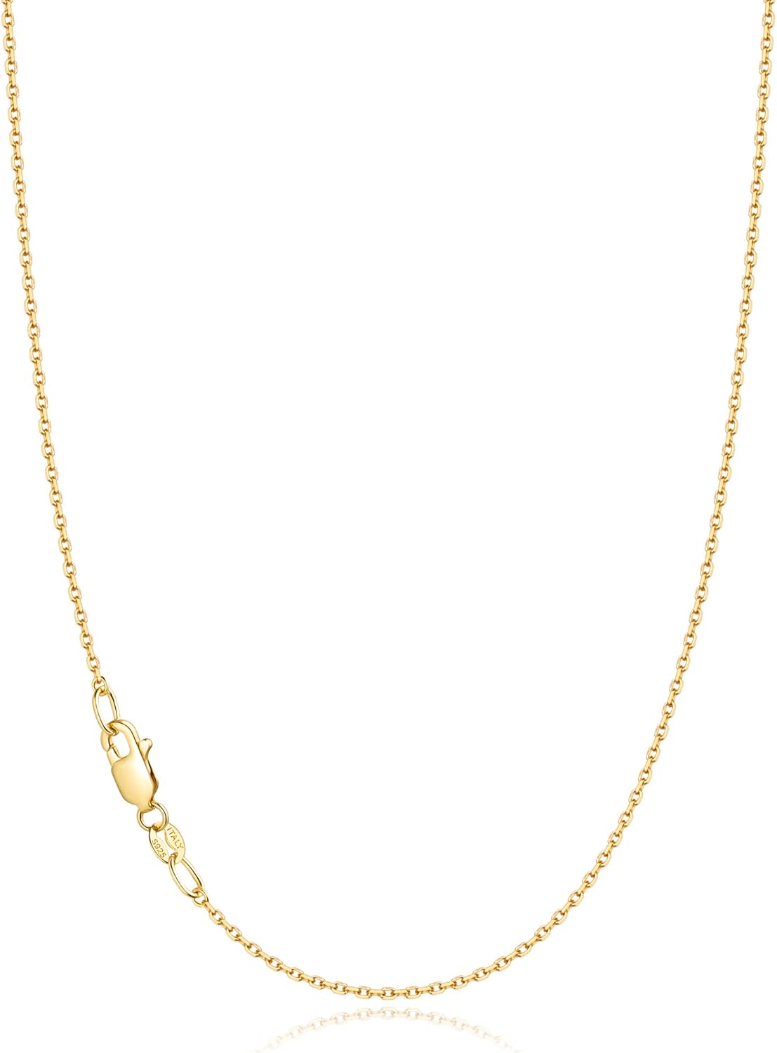 Jewlpire Solid 18k Gold Over 925 Sterling Silver Chain Necklace for Women, 1.1mm...