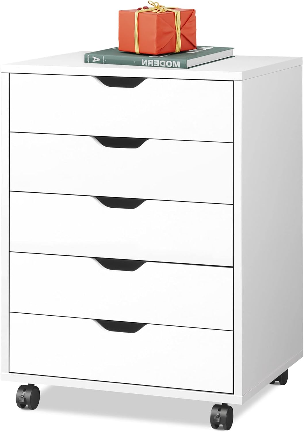 DEVAISE 5-Drawer Chest, Wood Storage file Cabinet with Wheels, White White 18.7"...