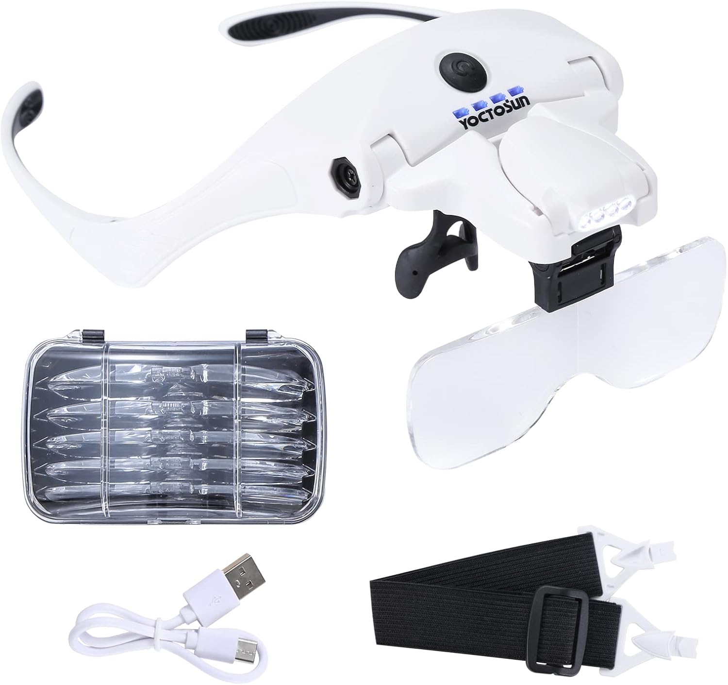 YOCTOSUN Magnifying Glasses with 4 LED Lights, Headband Magnifier with 5 Detacha...