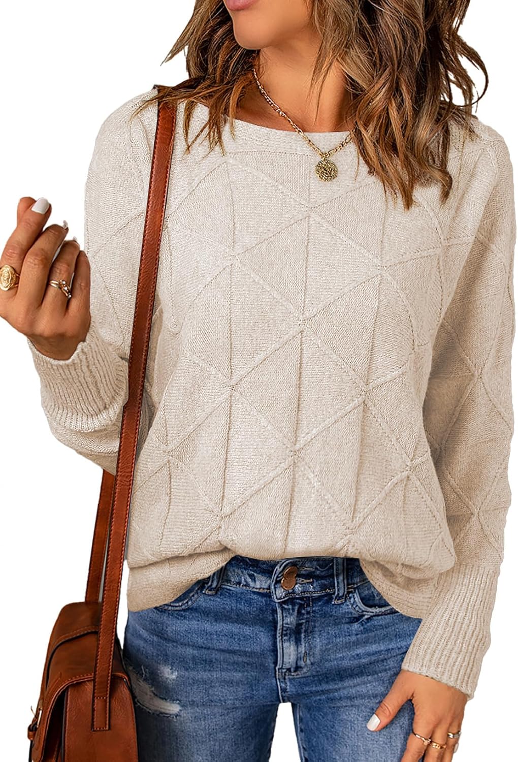 EVALESS Casual Crewneck Sweaters for Women Fall Spring 2025 Lightweight Long Bat...
