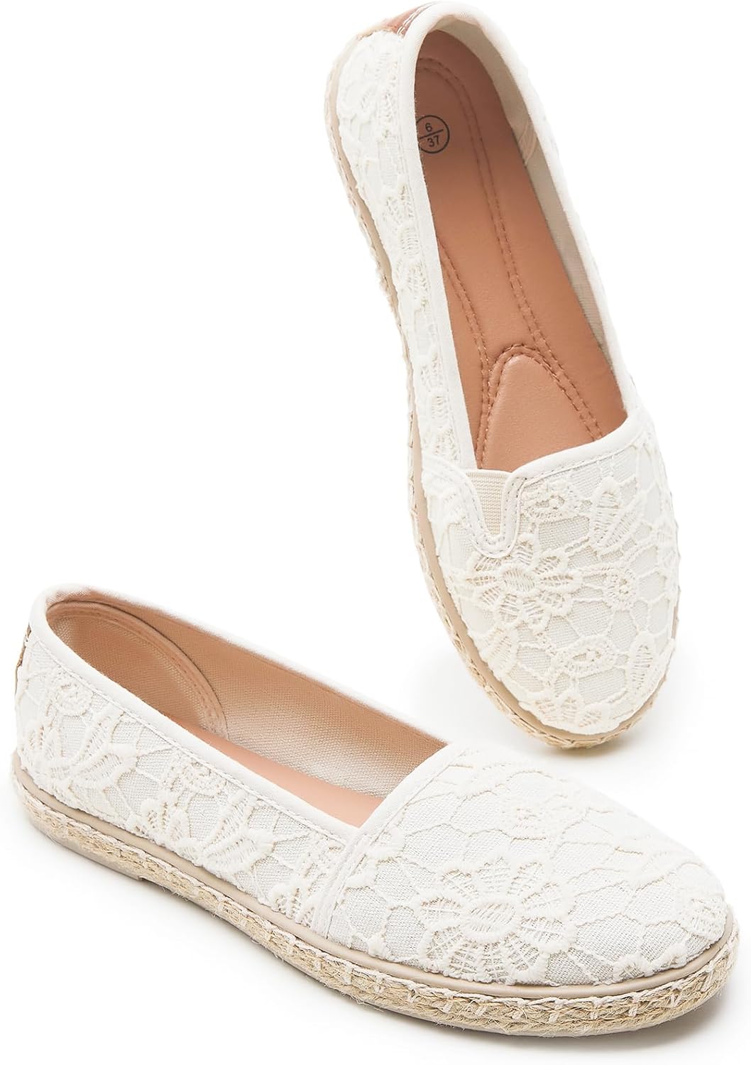 BABUDOG Women's Black Flats with Flower Embroideried,White Lace Ballet Flats,Com...