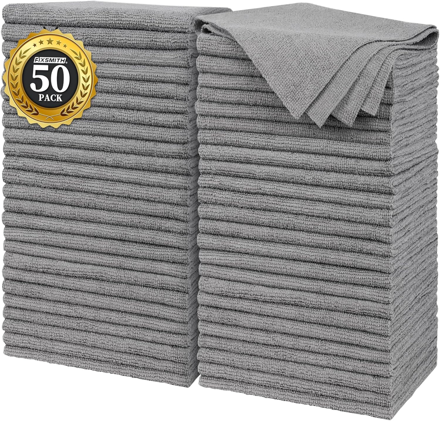 FIXSMITH Grey Microfibre Cleaning Cloth -Pack of 50, 16"X12" Cleaning Rags for H...