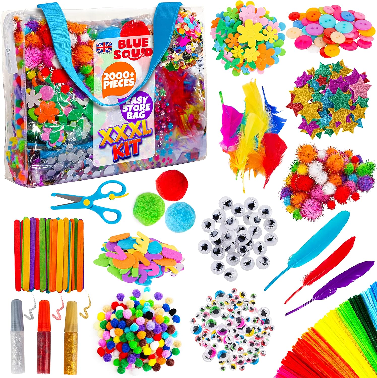 Blue Squid Craft Supplies for Kids - 2000+pcs in XXXL Supply Bag, Arts and Craft...