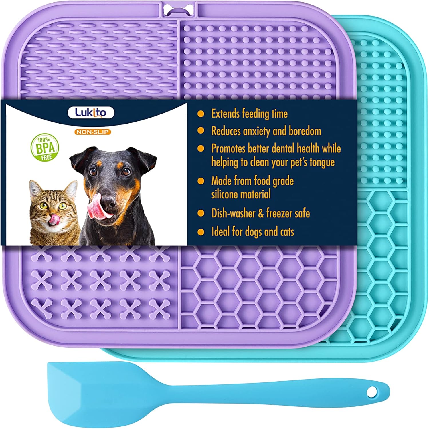 LUKITO Lick Mat for Dogs & Cats 2 Pack with Suction Cups, Dog Lick Mat for Anxie...