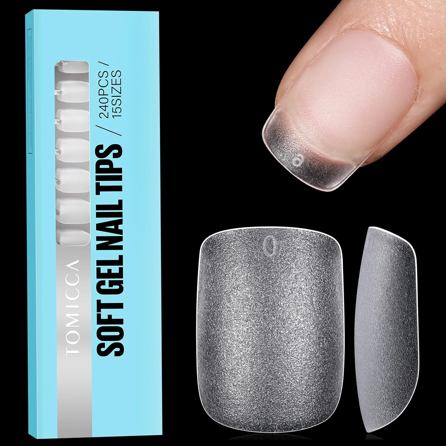 TOMICCA Extra Short Square Nail Tips, Clear Nail Tips Natural False Nails Square...