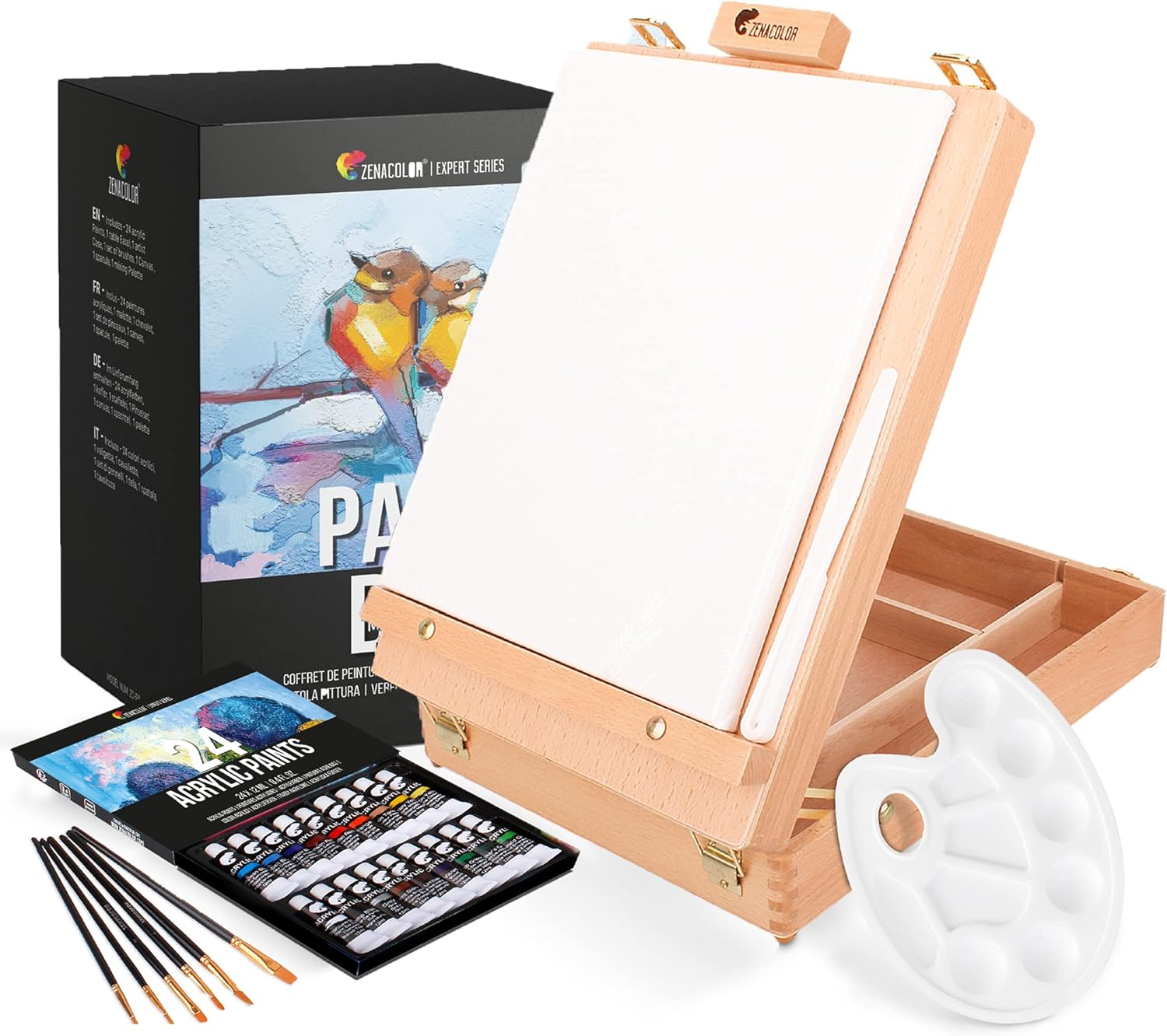 Acrylic Paint Set for Artists - with Box, Wood Easel, 24 Tubes of Acrylic Paints...