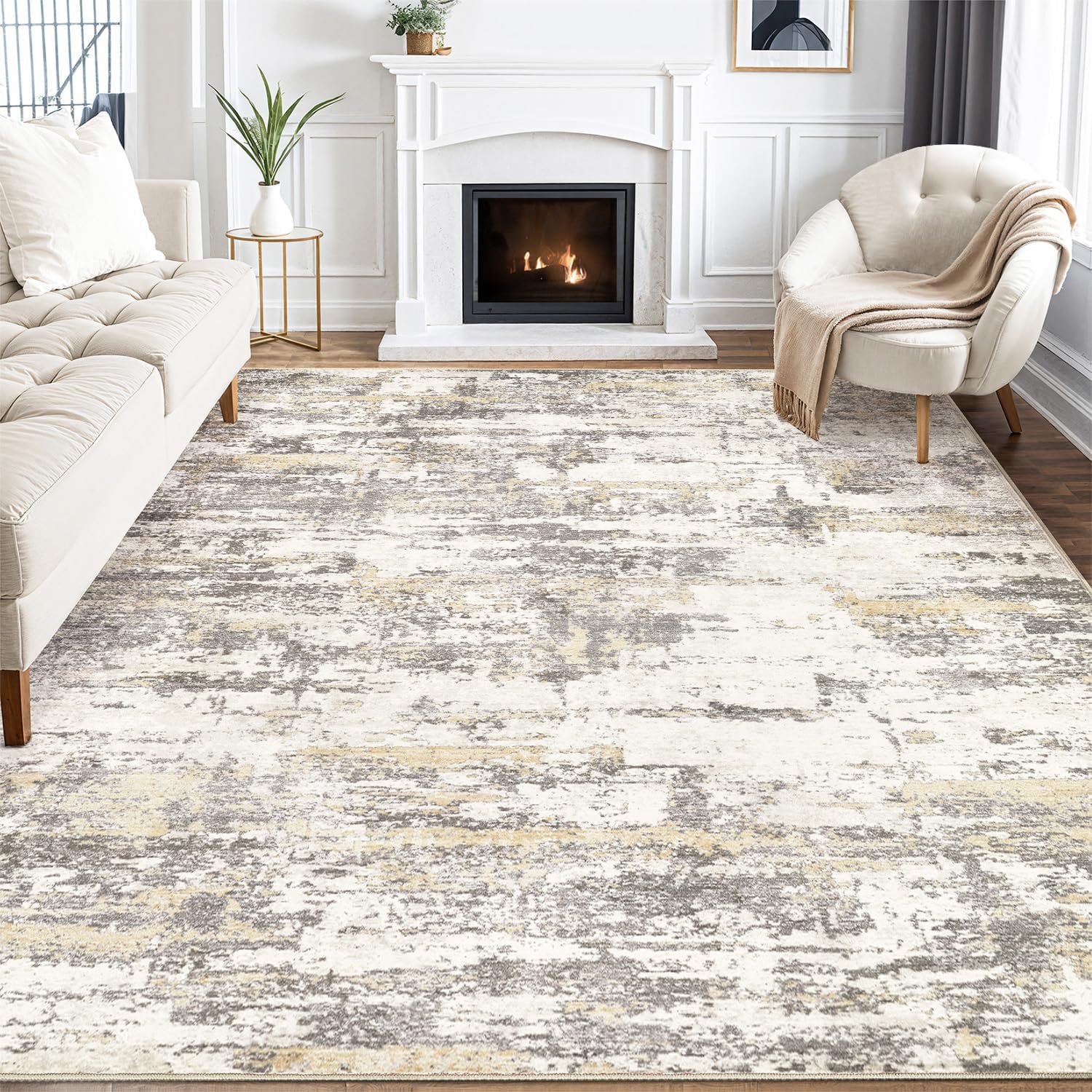 Area Rug Living Room Rugs 10x14: Modern Neutral Abstract Aesthetic Rug for Bedro...