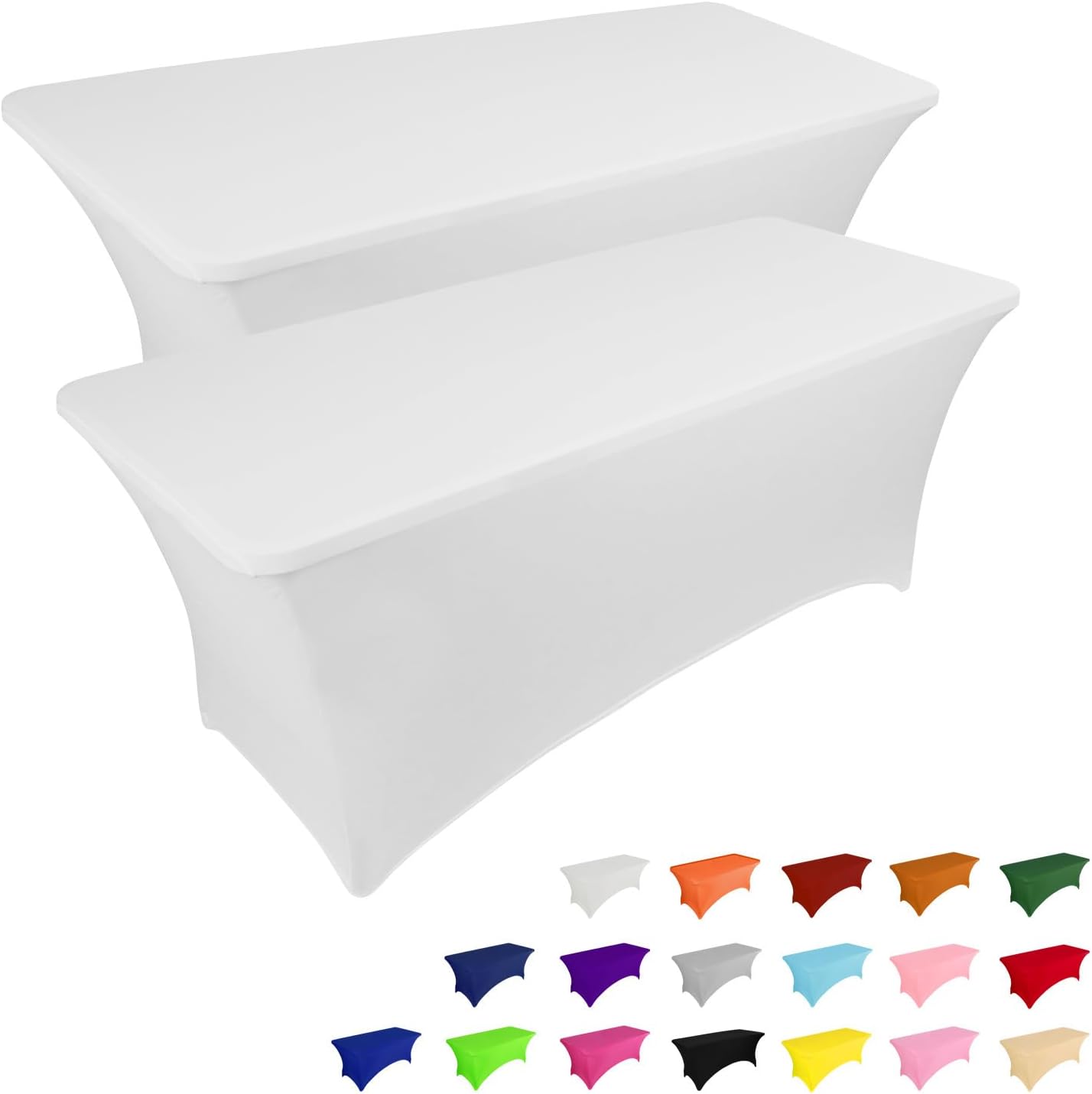 IVAPUPU 2 Pack 8FT Spring Table Cloth for Rectangular Fitted Events Stretch Whit...